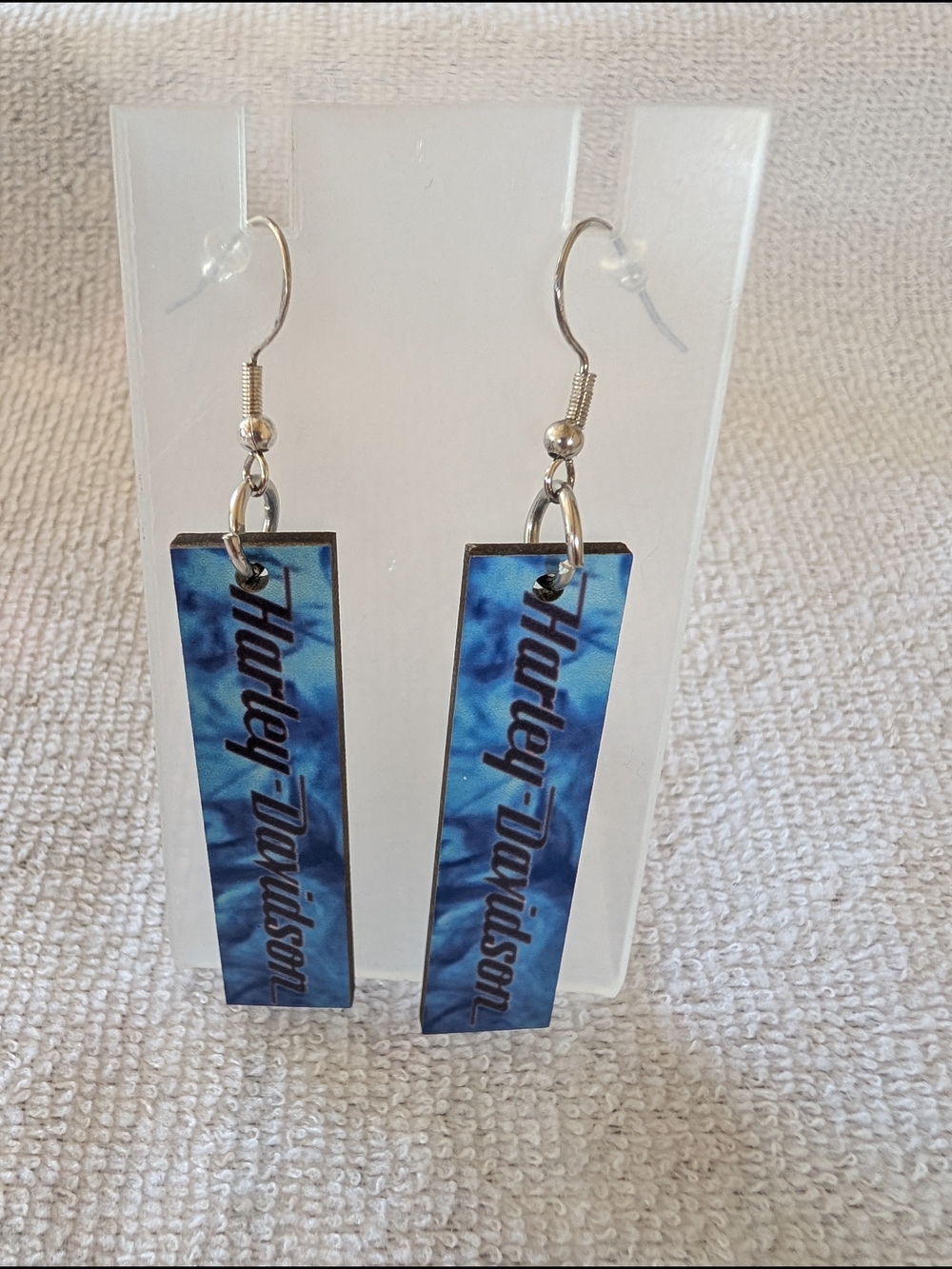 Harley-Davidson Blue Tie-Dye Bar Drop Earrings